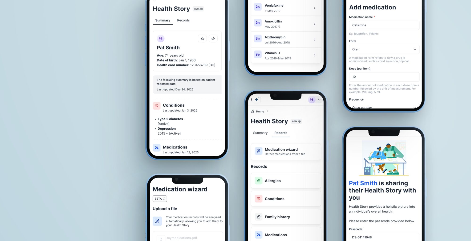Health Story app screens